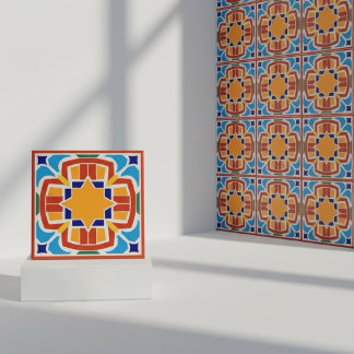 Bright Sun Star Moroccan Ceramic Tile Tegeltje