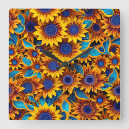 Bright Sunflower Clock Vierkante Klok