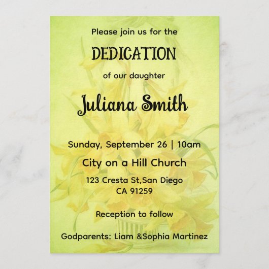 Bright Sunflower  Lime Green Dedication Invitation (Devant)