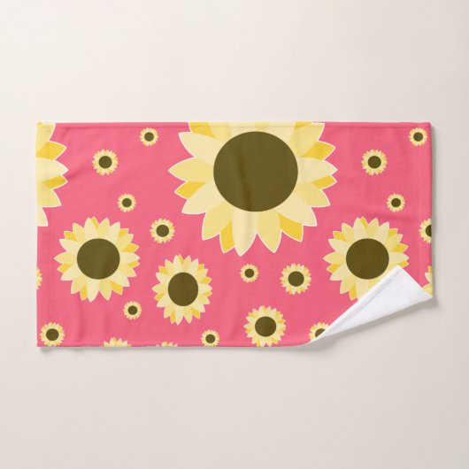 Bright Sunflowers on Pink (Serviette à main)
