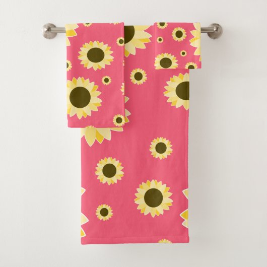 Bright Sunflowers on Pink Bad Handdoek (Insitu)