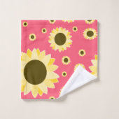 Bright Sunflowers on Pink Bad Handdoek (Wasdoekje)