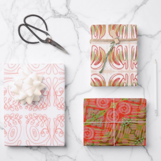 BRIGHT SWIRLY WRAPPING PAPER REDS en MINT (Voorkant)