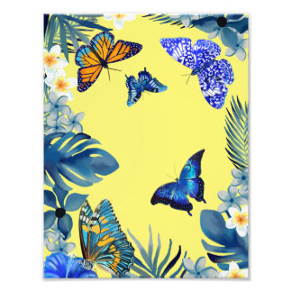 Bright tropical colourful plant butterflies poster