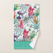 Bright Tropical Floral avec bordure Aqua (Serviette à main)
