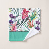 Bright Tropical Floral avec bordure Aqua (Gant de toilette)