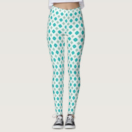 Bright Turquoise and White Ogee Geometric Leggings