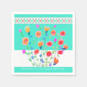 Bright Turquoise en kleurrijke Floral Servet