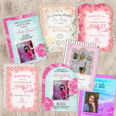 Bright Turquoise Hot Pink Verjaardag Uitnodiging