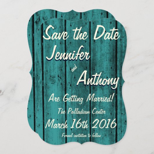 Bright Turquoise Rustic Save the Date No. 2br Kaart (Voorkant / Achterkant)