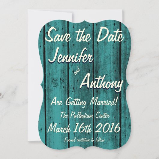 Bright Turquoise Rustic Save the Date No. 2br Kaart (Voorkant)