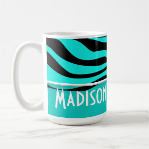 Bright Turquoise Zebra Animal Print; Gepersonalise Koffiemok
