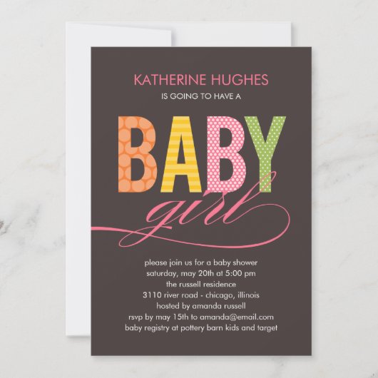 Bright Type Baby shower Invitation - Fille (Devant)