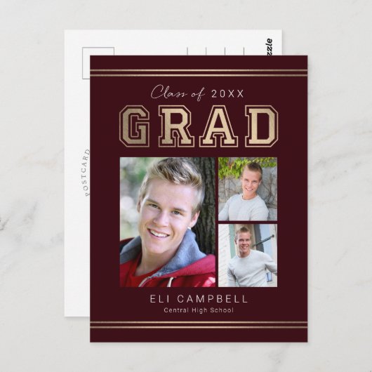 Bright Varsity Graduity Faire-part carte postale (Devant / Derrière)