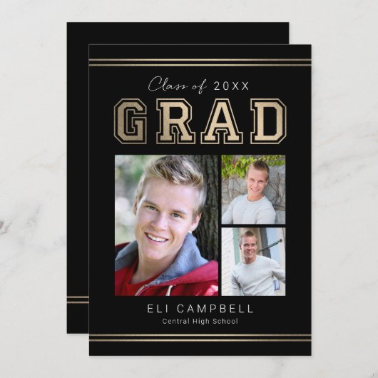 Bright Varsity Graduity Faire-part Invitation (Devant / Derrière)