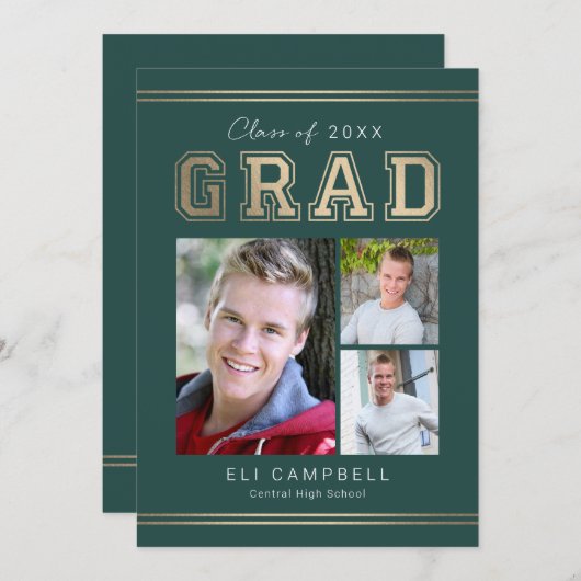 Bright Varsity Graduity Faire-part Invitation (Devant / Derrière)