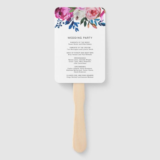 Bright Vibrant Pink Floral Modern Wedding Programm Handwaaier (Achterkant)