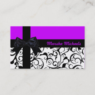 Bright violet noir damassé personnalisé cartes de