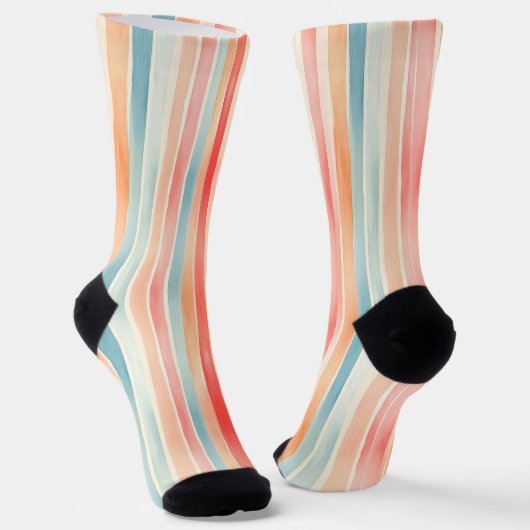 Bright Watercolor Colorful Stripe Pattern Sokken (Gebogen)