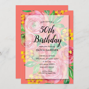 Bright Watercolor Floral Invitations d'anniversair