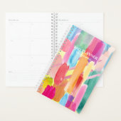 Bright Watercolor Stripes Planner personnalisé (Devant avec enveloppe)