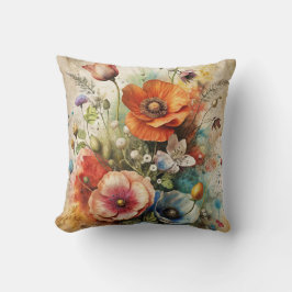Bright Watercolor Wildflowers Kussen