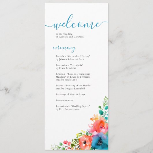 Bright Waterverf bloemenbruiloft Programma (Voorkant)