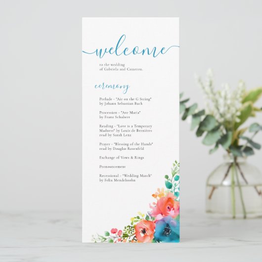 Bright Waterverf bloemenbruiloft Programma (Staand voorkant)