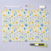 Bright Waterverf Bloemengeel en Blauw Botanisch Tissuepapier (Craft)