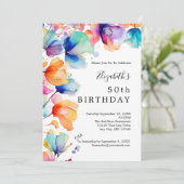 Bright Waterverf Floral 50ste verjaardag Kaart (Staand voorkant)