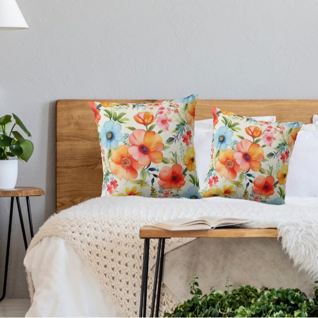Bright Waterverf Floral Poppies Sierkussen (Creator heeft geüpload)