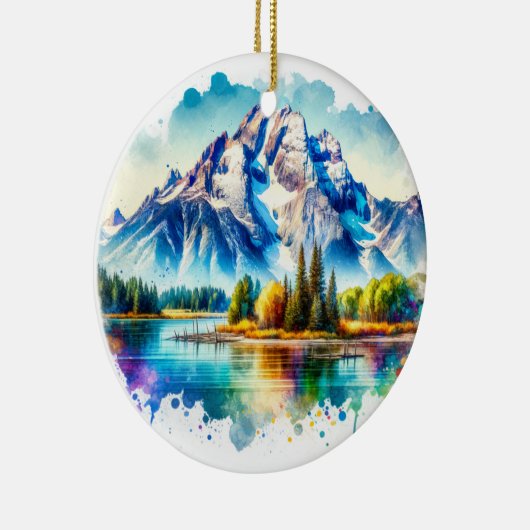 Bright waterverf Grand Teton National Park Wyomin Keramisch Ornament (Rechts)
