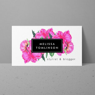 Bright Waterverf roze pioenen bloemboeket Visitekaartje
