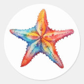 Bright Waterverf Starfish Coastal Beach Ronde Sticker (Voorkant)