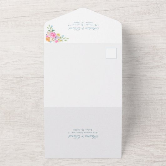 Bright Waterverf Tuin Bloemen Zomer Huwelijk All In One Uitnodiging (Buitenkant)