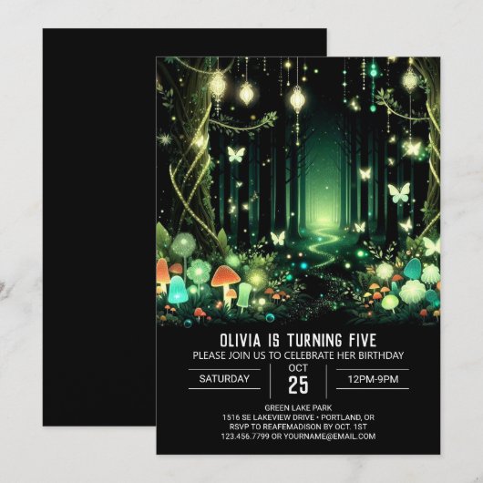 Bright Whimsy Woodland Digitale Verjaardag Kaart (Voorkant / Achterkant)