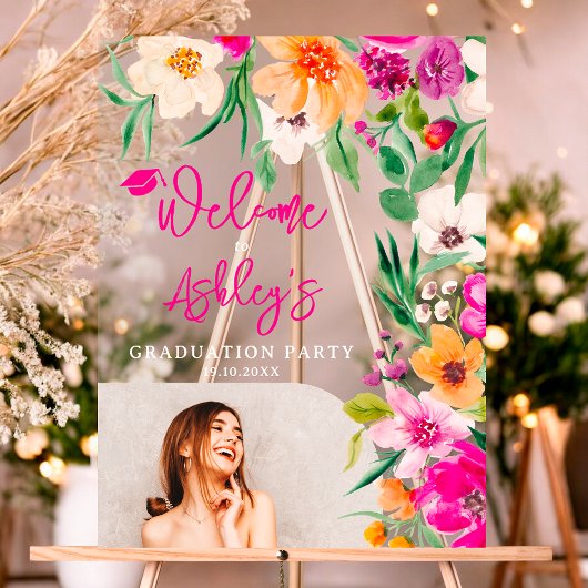 Bright wilde bloemen foto afstuderen welkom acryl bord