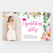 Bright wilde bloemen roze bloemig afstuderen gefel spandoek (Horizontaal)