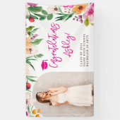 Bright wilde bloemen roze bloemig afstuderen gefel spandoek (Verticaal)