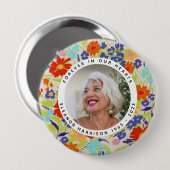 Bright Wildflower Memorial Photo Frame with Text Ronde Button 4,0 Cm (Voorkant /achterkant)