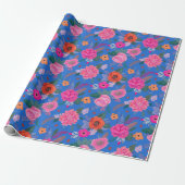 Bright Wildflowers Roze Blauw Verjaardagsfeest Cadeaupapier (Uitgerold)