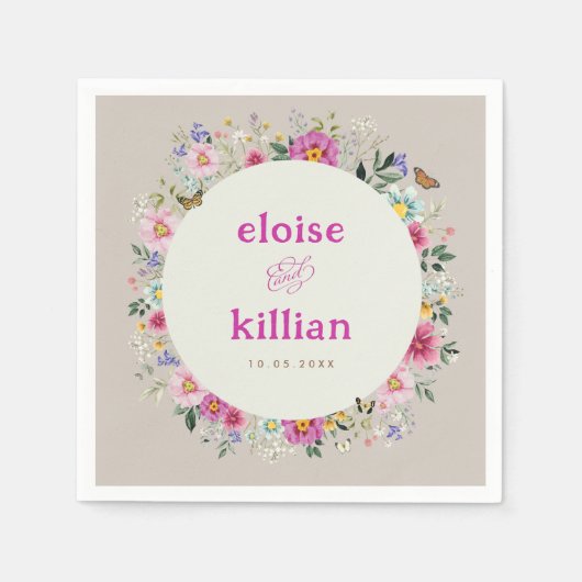 Bright Wildflowers Vlinders bruiloft Servet (Voorkant)
