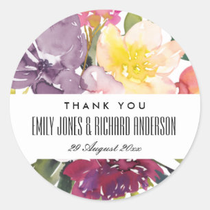 BRIGHT YELLOW BLUSH BURGUNDY FLORAL DANK U RONDE STICKER