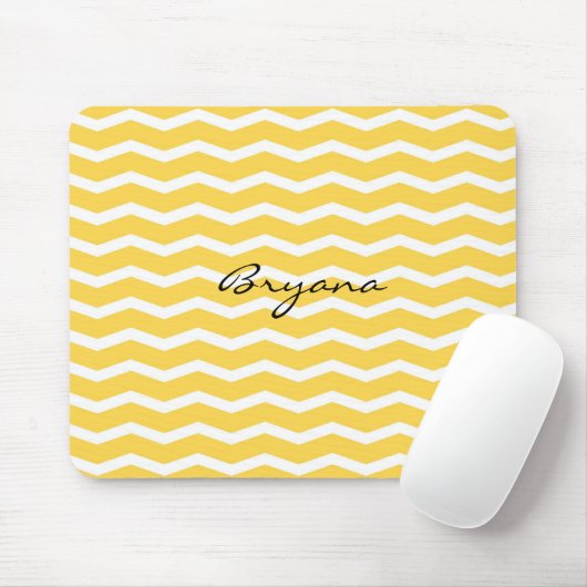Bright Yellow en White Chevron Pattern Muismat (Met muis)
