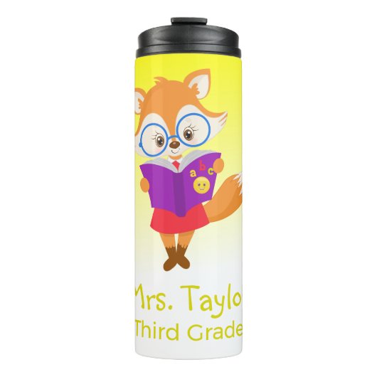 Bright Yellow Fox Teacher's Gift Thermosbeker (Voorkant)