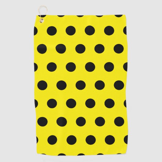 Bright Yellow Golf Towel with Black Dot Pattern Golfhanddoek (Voorkant)