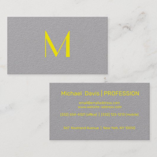 Bright Yellow&Grey - Monogram toevoegen Visitekaartje (Voorkant / Achterkant)