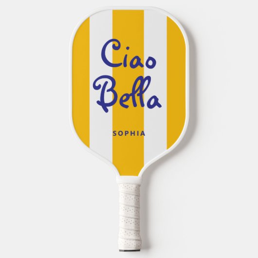 Bright Yellow Orange Stripes | Ciao Bella Pickleball Paddle (Voorkant)