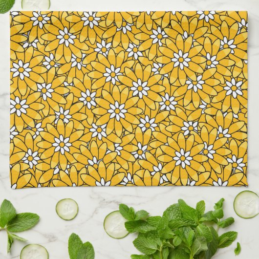 Bright Yellow Overlapping Floral Pattern Theedoek (Gevouwen)