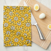 Bright Yellow Overlapping Floral Pattern Theedoek (Quarter Fold)